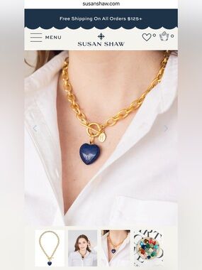 Gold-Tone Chain Necklace with Blue Heart Pendant by Susan Shaw